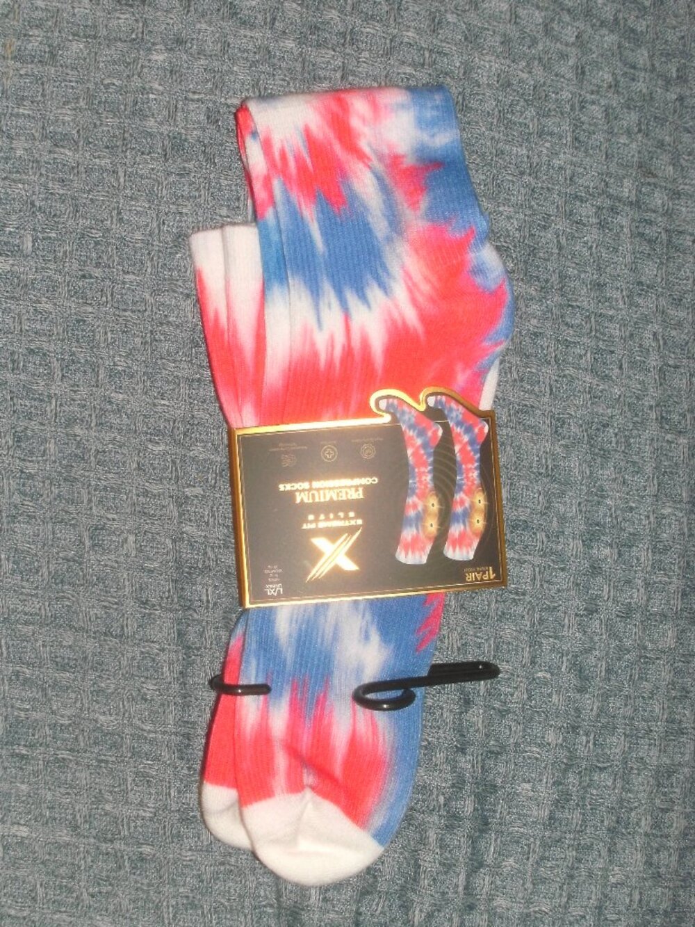 NWT Patriotic Tie Dye Red White & Blue Knee High Compression Socks Support L/XL